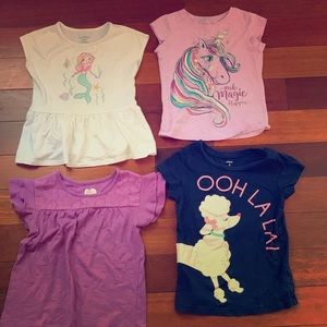 4 graphic tees. So cute for little girls!! 💜💛
